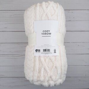 Faux Fur Cable Knit Cozy Throw Blanket 50x70 Cream